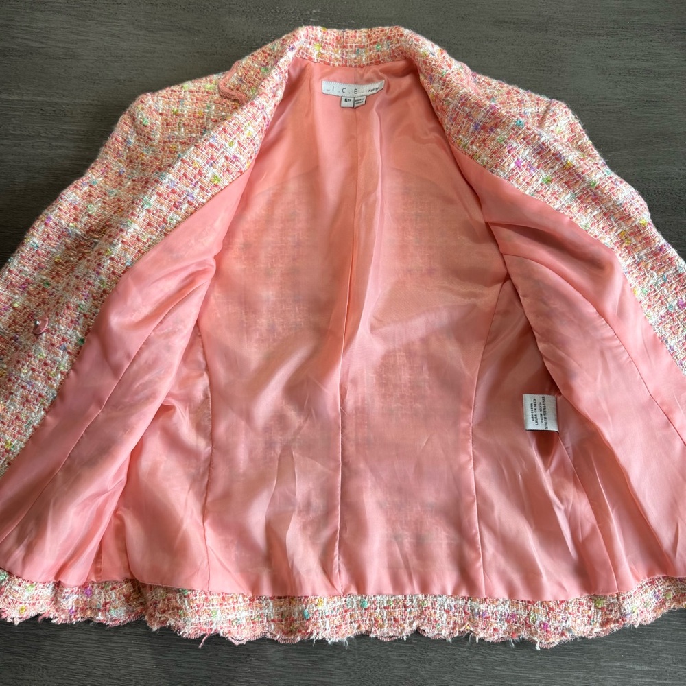 Vintage Pink Woven Knit Tweed Suit Jacket 4 ICE - Picture 4 of 13